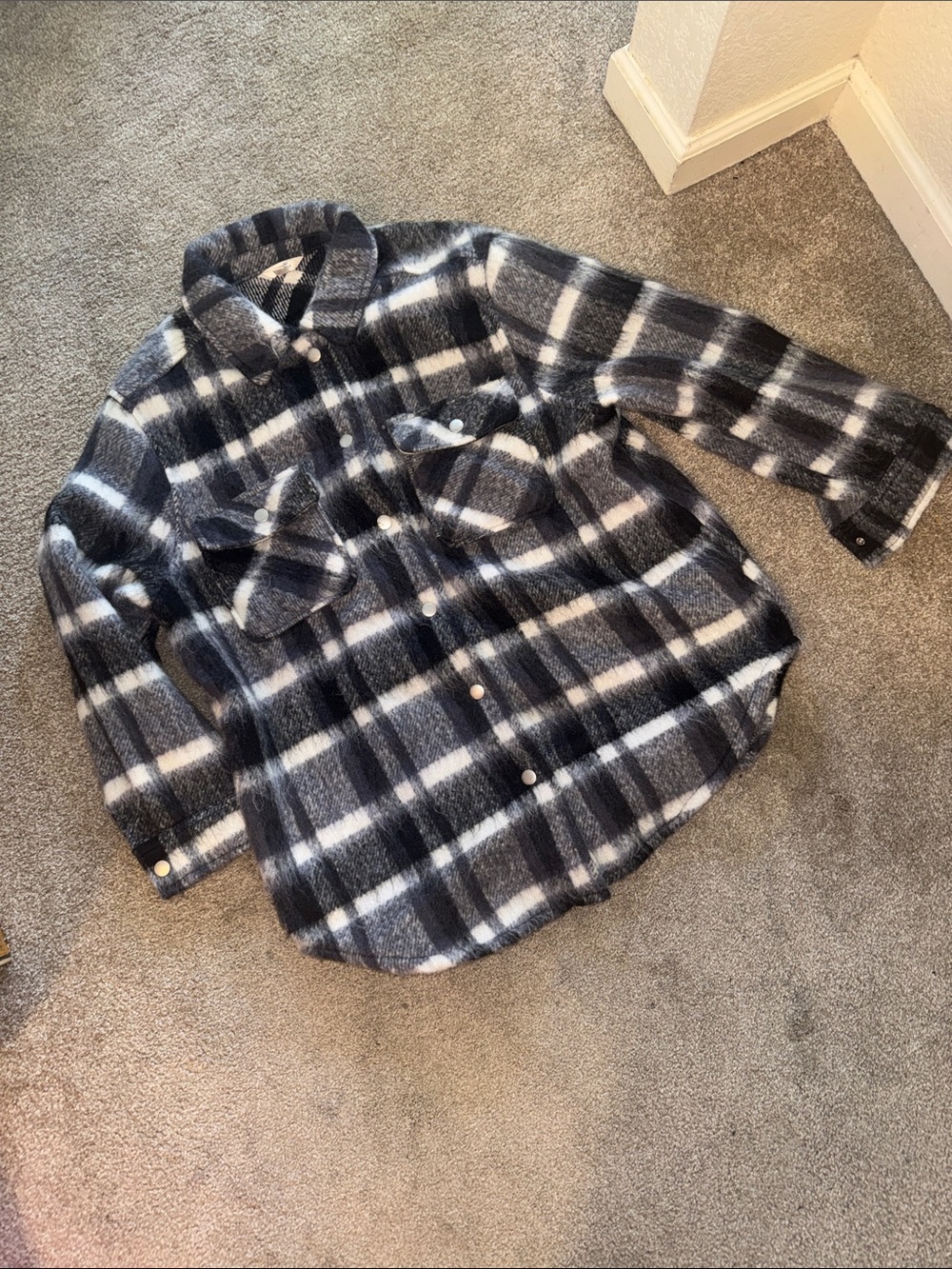 Black & White Plaid Button-Up Heavy Flannel